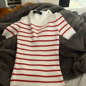 ZESICA Red and White Striped Sweater Dress